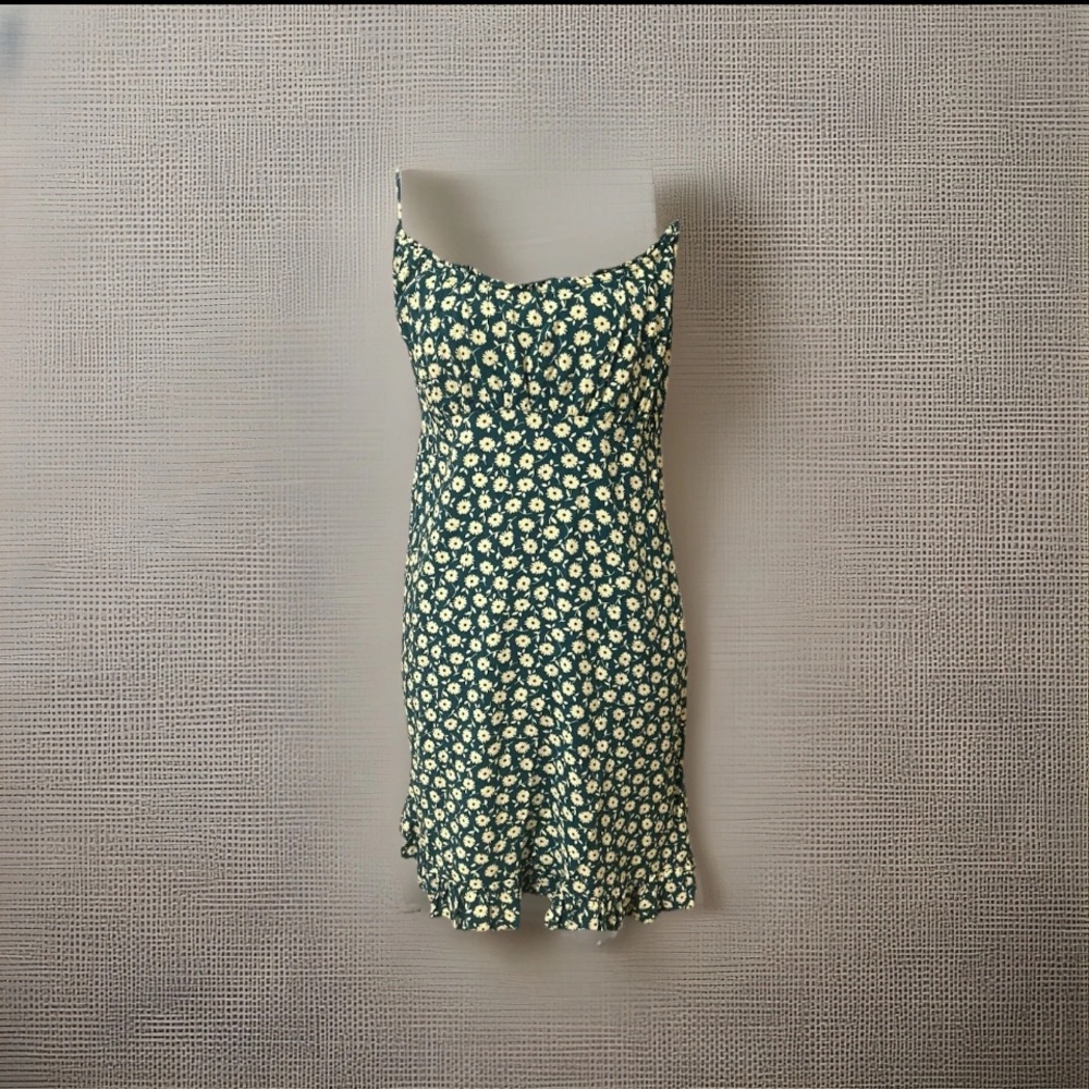 Abound Ditsy Green Floral Sundress spaghetti  Straps Dress Ruffle Hem XL EUC